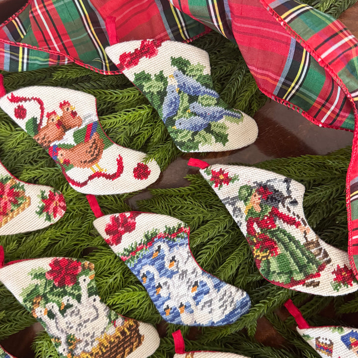 Vintage Twelve Days of Christmas Mini Needlepoint Stocking Set