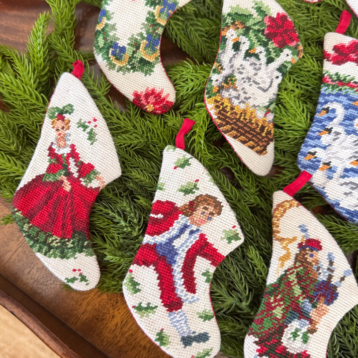Vintage Twelve Days of Christmas Mini Needlepoint Stocking Set