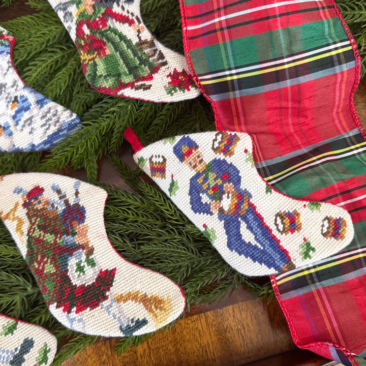 Vintage Twelve Days of Christmas Mini Needlepoint Stocking Set