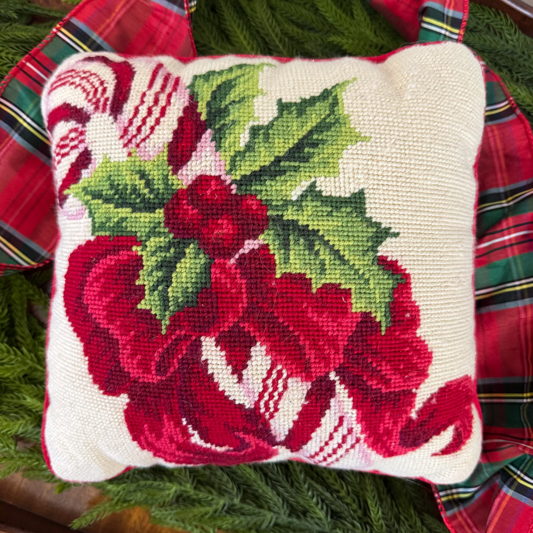 Vintage Candy Cane Needlepoint Pillow