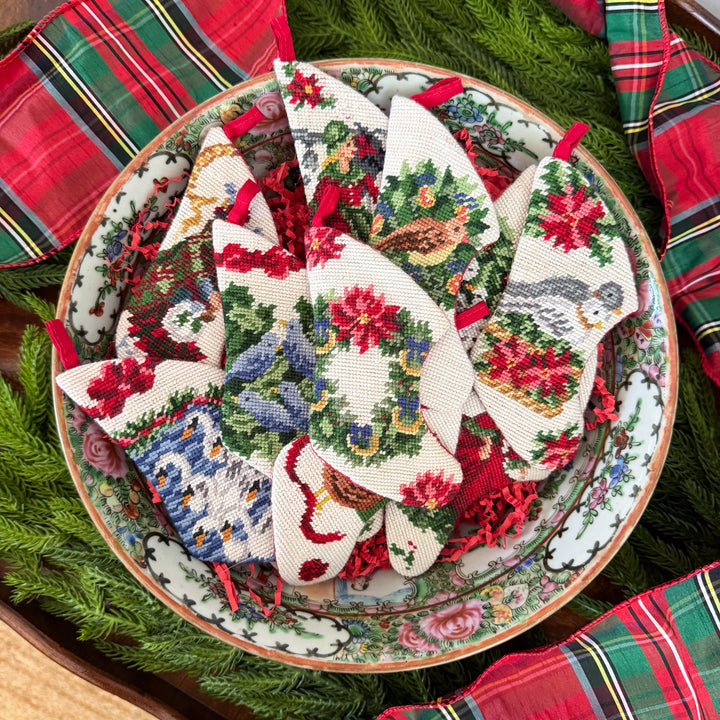 Vintage Twelve Days of Christmas Mini Needlepoint Stocking Set