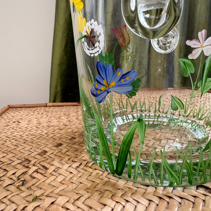 Vintage Hand-Painted Floral Glass Ice Bucket