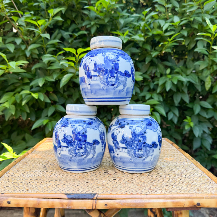 Mini Blue and White Children Playing Ginger Jar
