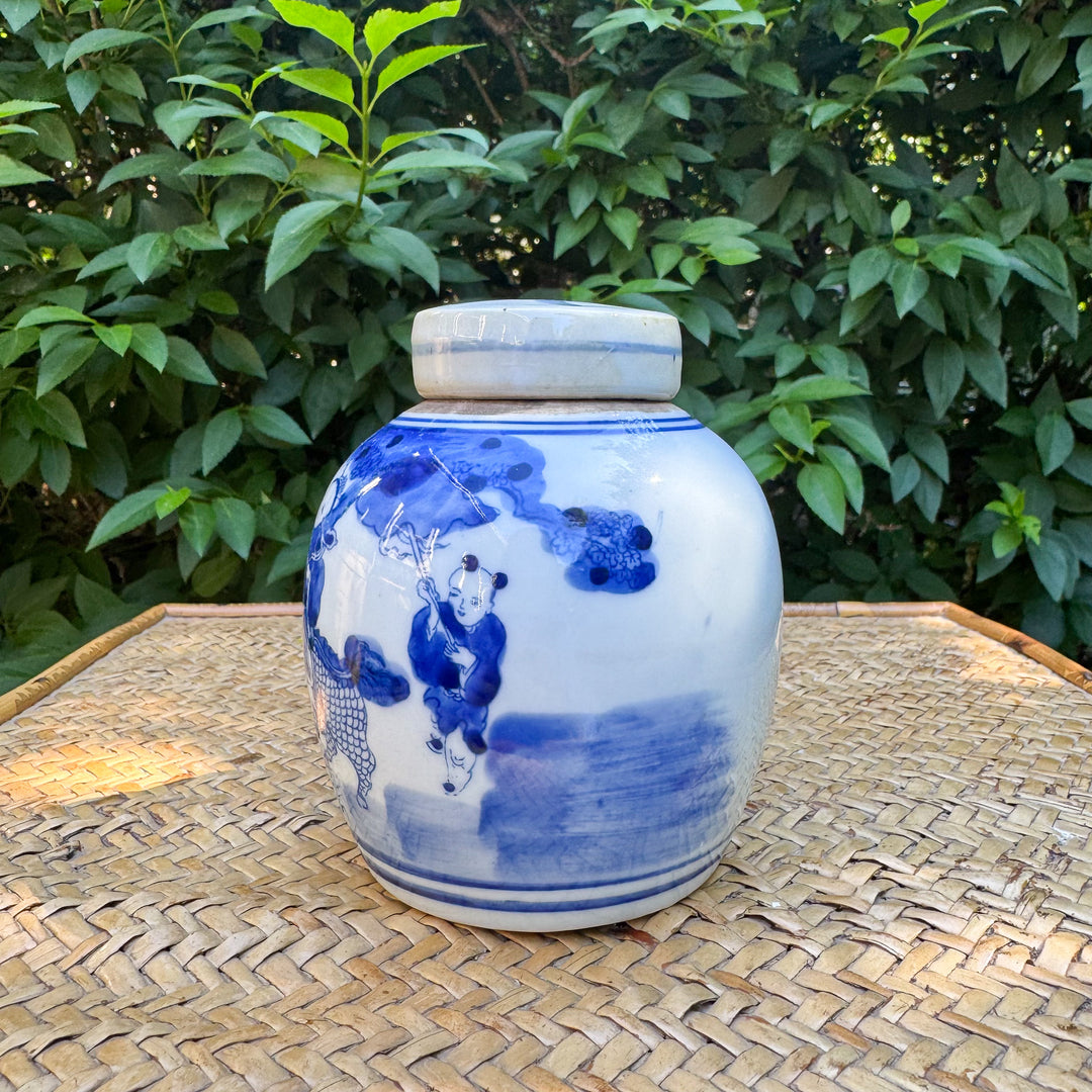 Mini Blue and White Children Playing Ginger Jar
