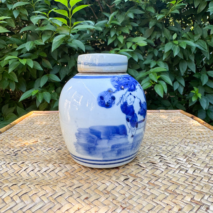 Mini Blue and White Children Playing Ginger Jar