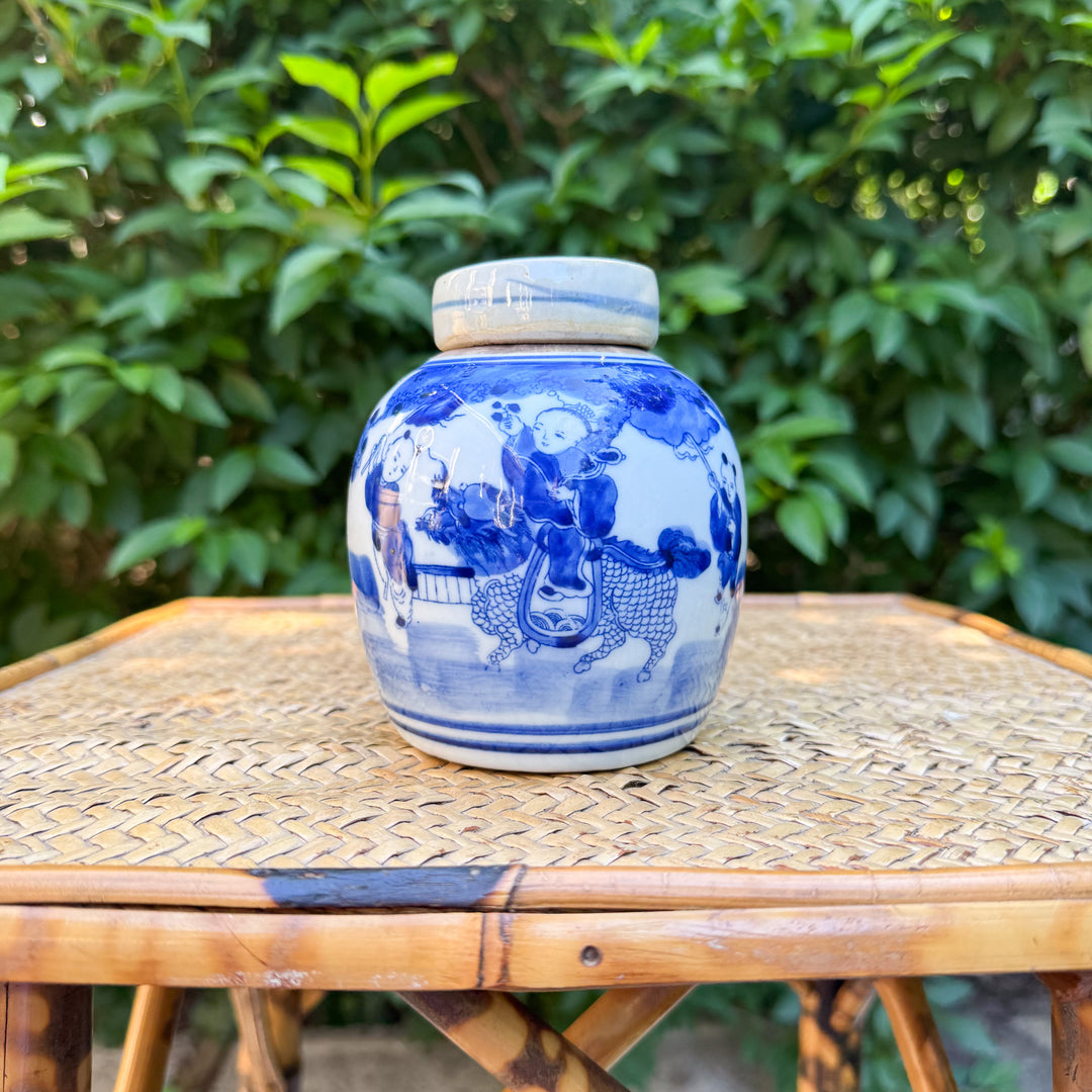 Mini Blue and White Children Playing Ginger Jar