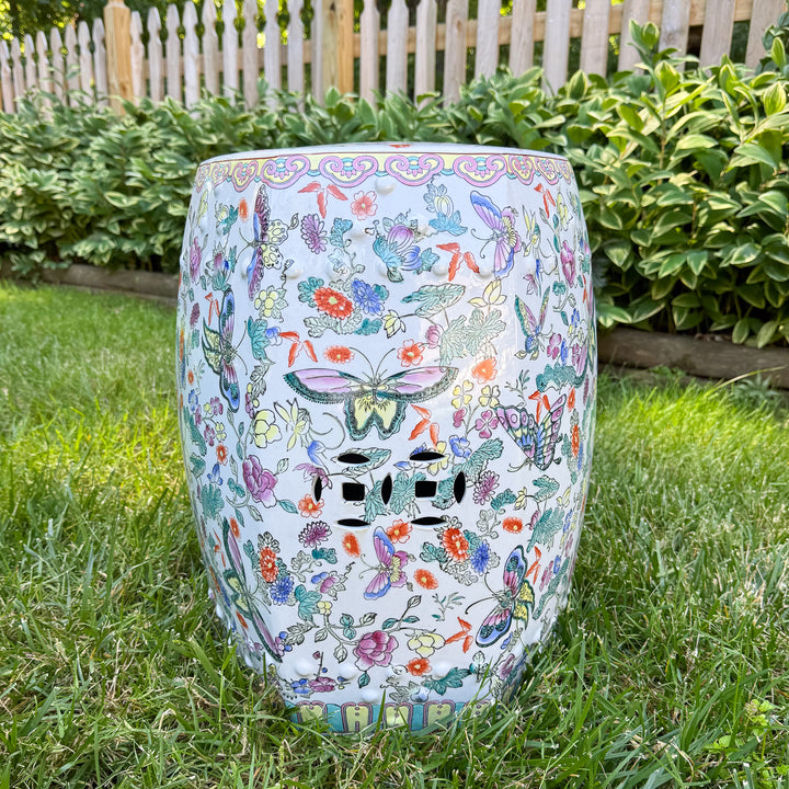 Vintage Butterfly Chinoiserie Garden Stool