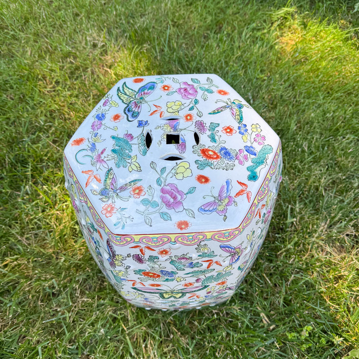 Vintage Butterfly Chinoiserie Garden Stool