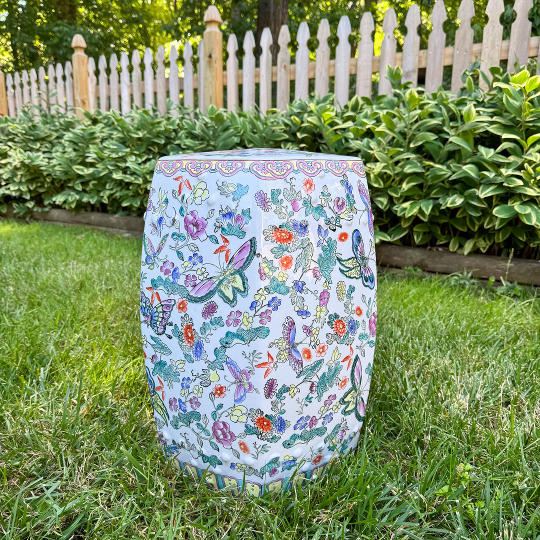 Vintage Butterfly Chinoiserie Garden Stool