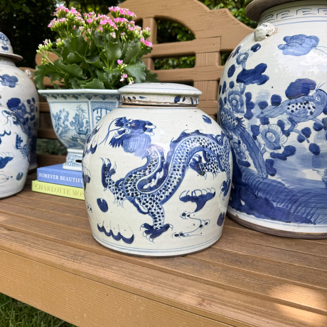 Blue and White Dragon Motif 9" Ginger Jar