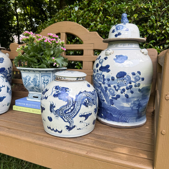 Blue and White Dragon Motif 9" Ginger Jar