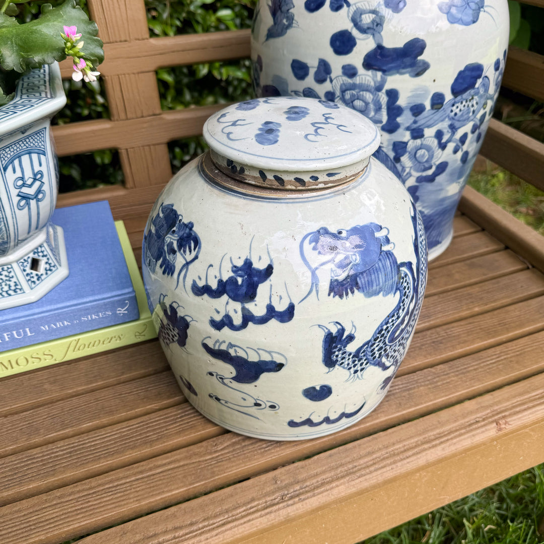 Blue and White Dragon Motif 9" Ginger Jar