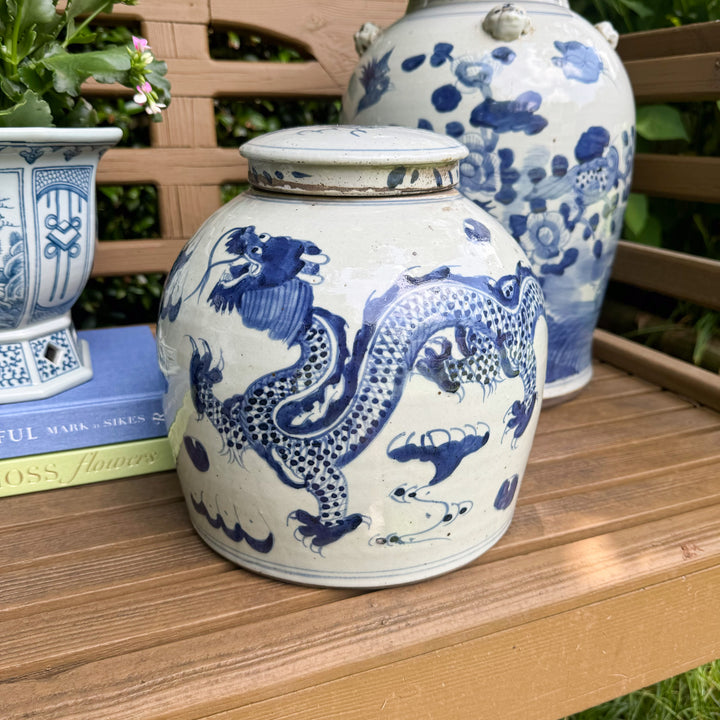 Blue and White Dragon Motif 9" Ginger Jar