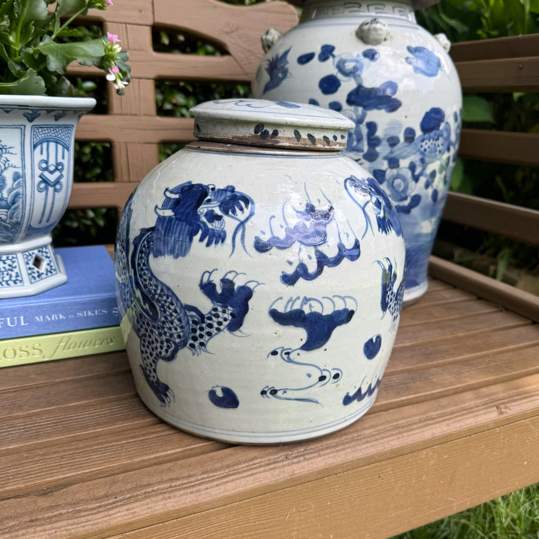Blue and White Dragon Motif 9" Ginger Jar