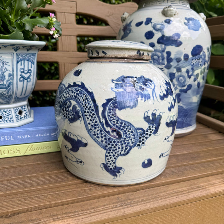 Blue and White Dragon Motif 9" Ginger Jar