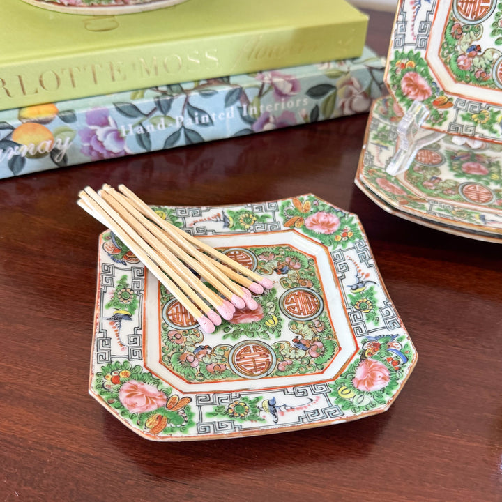 Antique Small Rose Canton Square Plates - Sold Individually