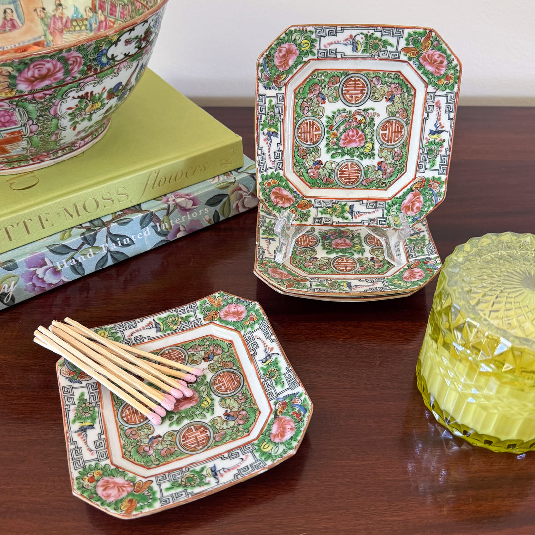 Antique Small Rose Canton Square Plates - Sold Individually