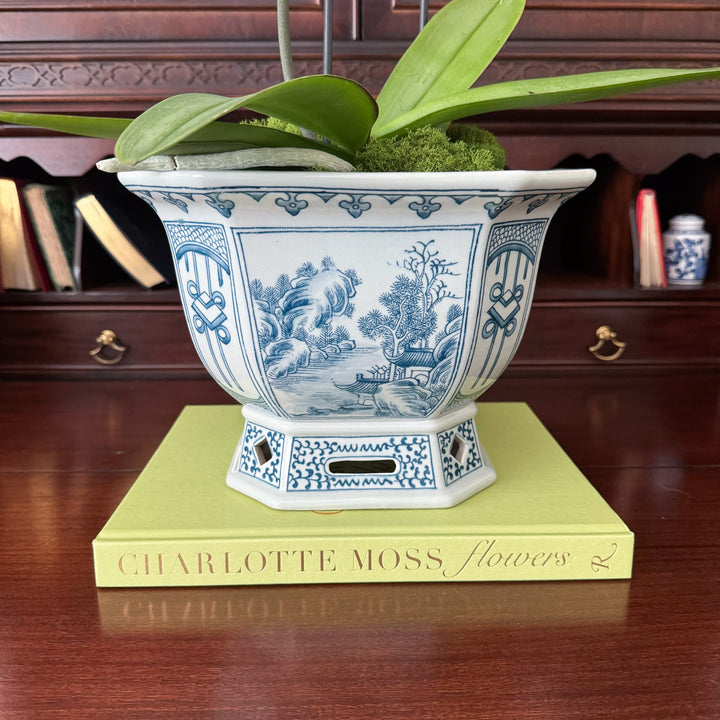 Chinoiserie Octagonal Planter with Greek Key Border