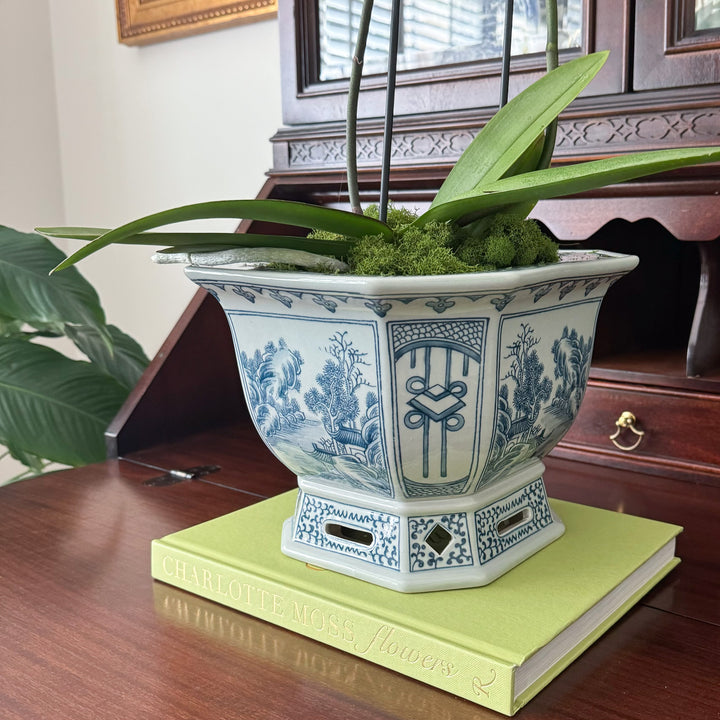 Chinoiserie Octagonal Planter with Greek Key Border