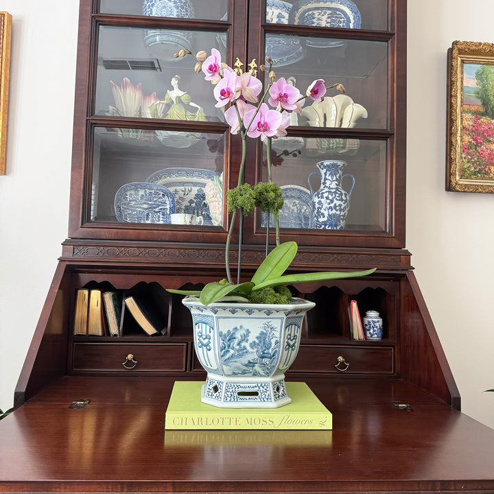 Chinoiserie Octagonal Planter with Greek Key Border