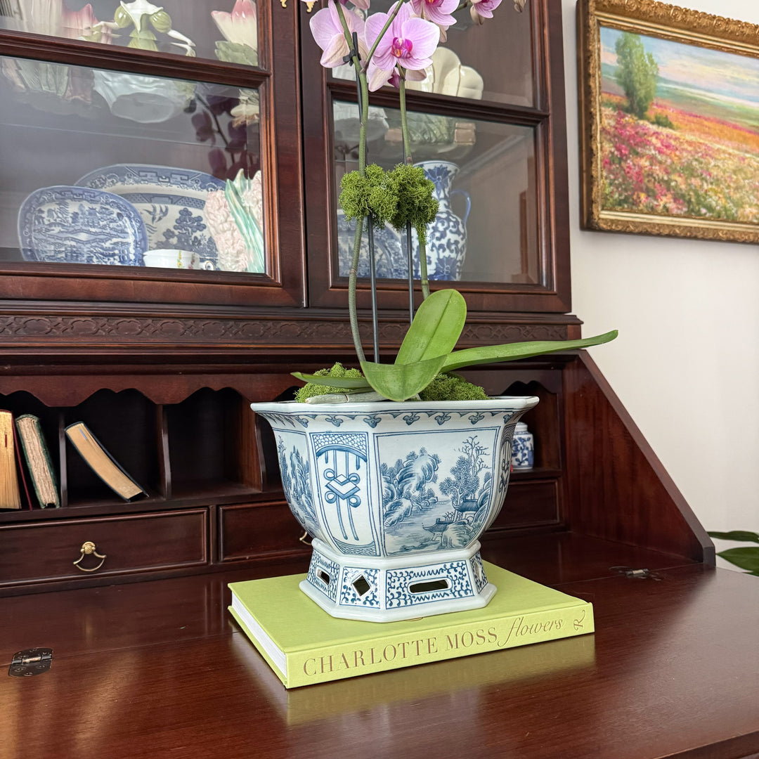 Chinoiserie Octagonal Planter with Greek Key Border