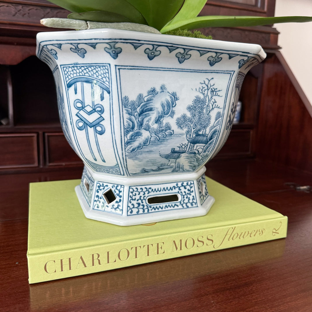 Chinoiserie Octagonal Planter with Greek Key Border