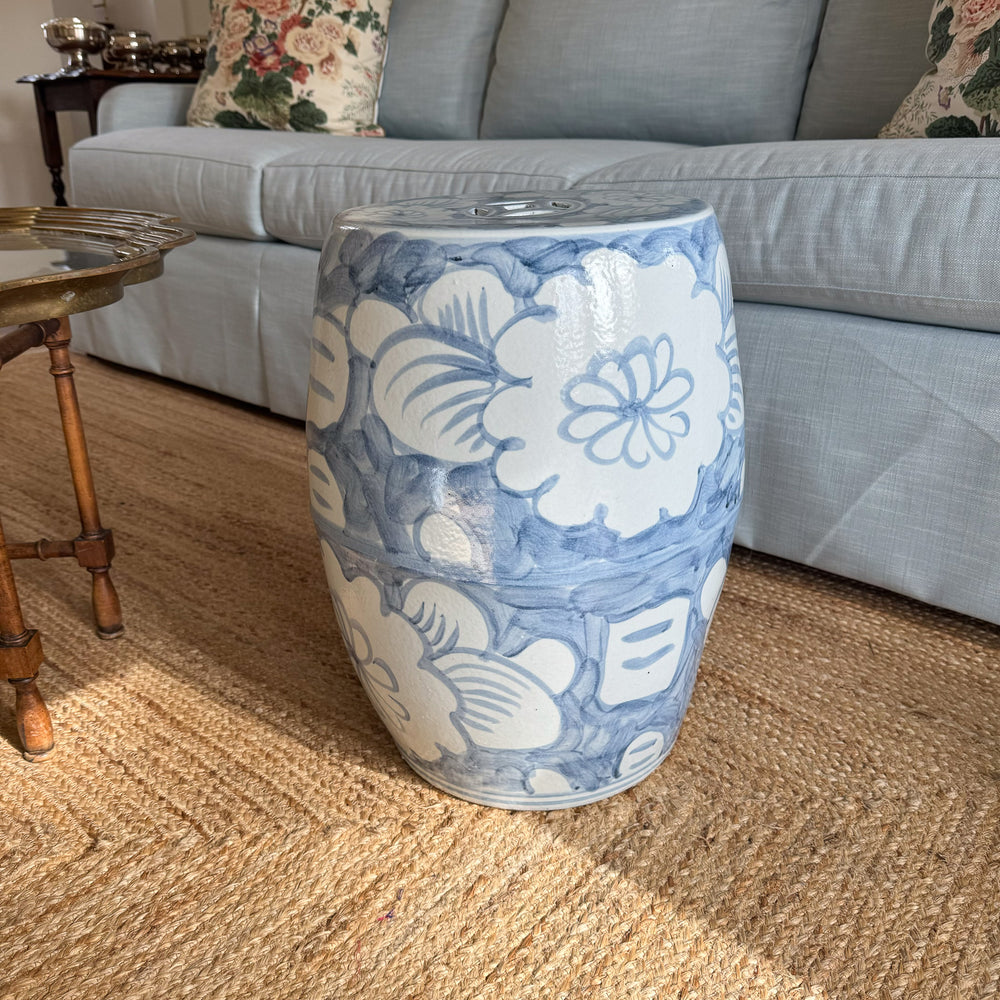 Blue and White Floral Garden Stool