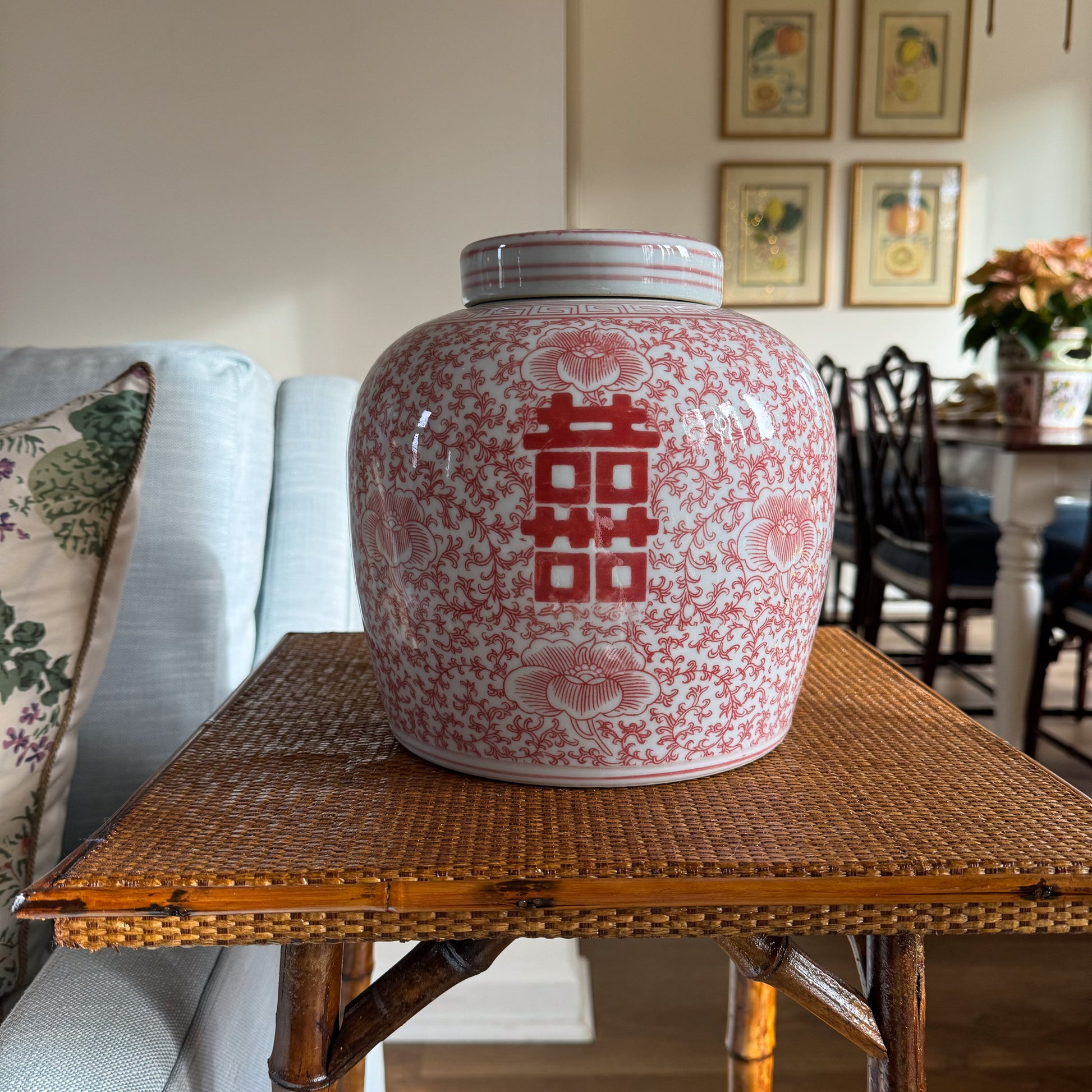 Double Happiness Red and White Ginger Jar