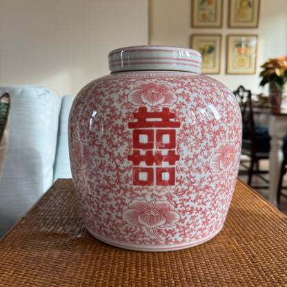 Double Happiness Red and White Ginger Jar