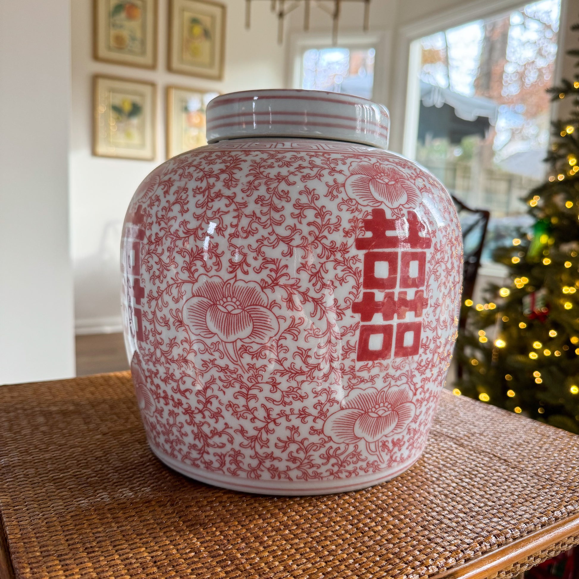 Double Happiness Red and White Ginger Jar