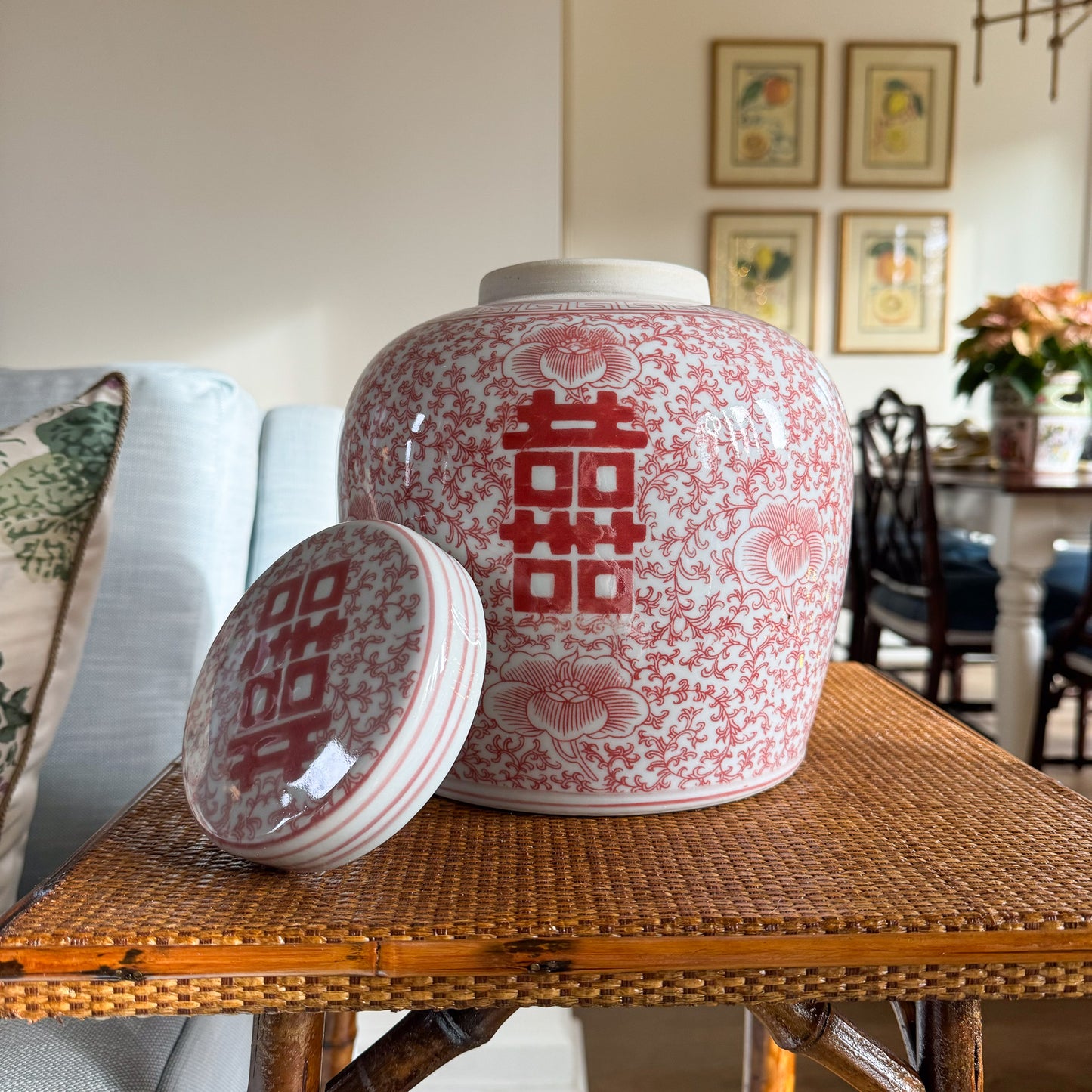 Double Happiness Red and White Ginger Jar