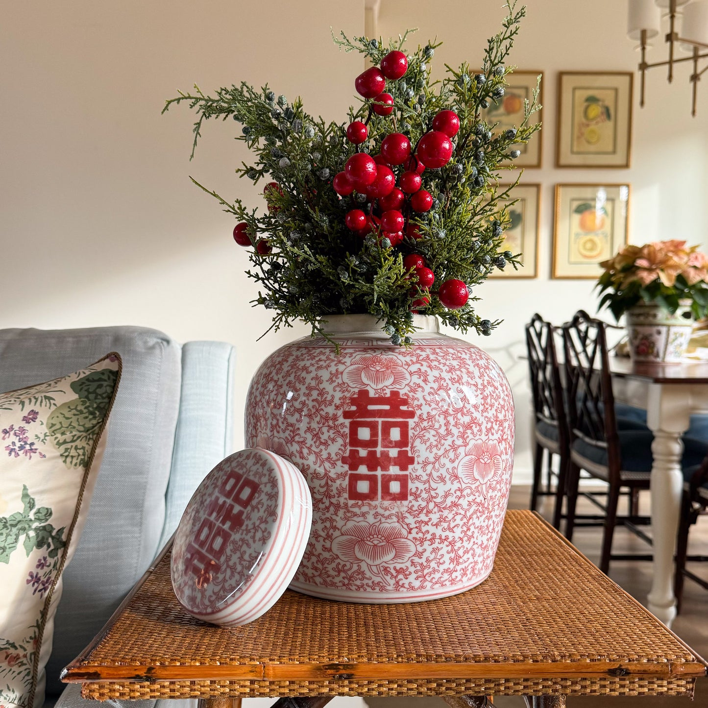 Double Happiness Red and White Ginger Jar