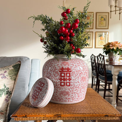 Double Happiness Red and White Ginger Jar