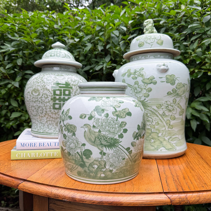 Green and White Double Happiness Temple Jar