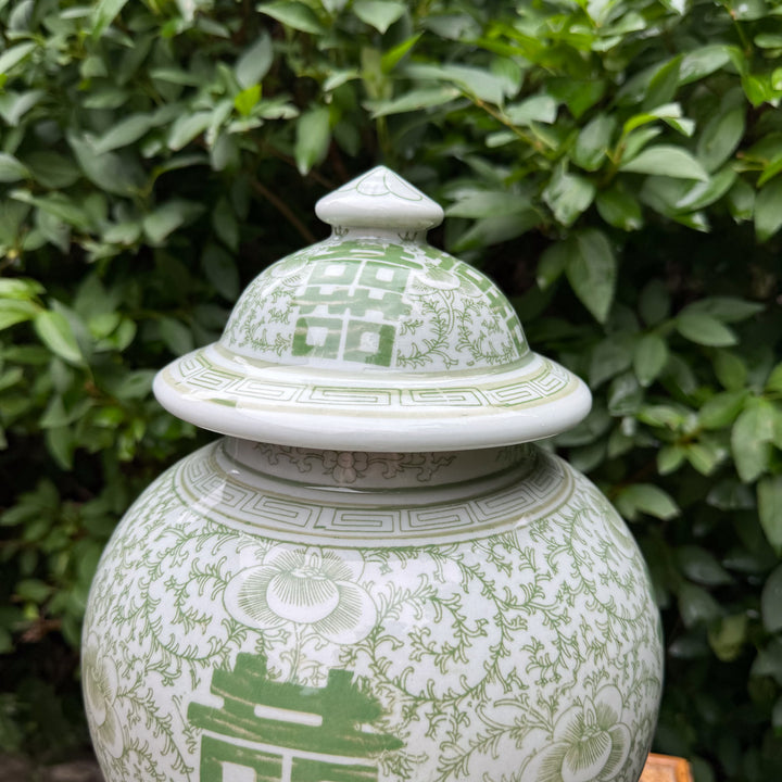 Green and White Double Happiness Temple Jar