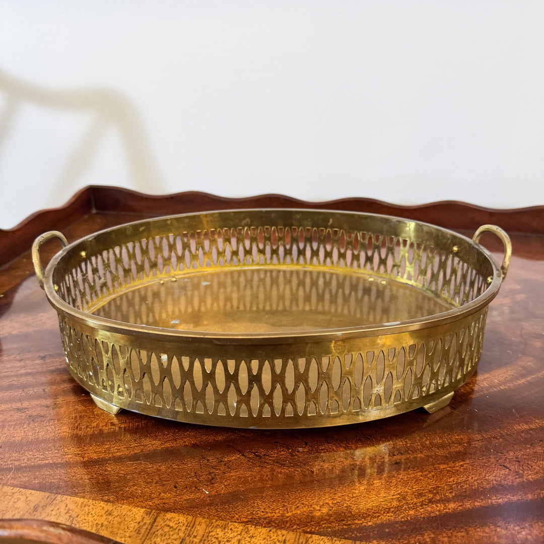 Vintage Brass Gallery Tray with Handles