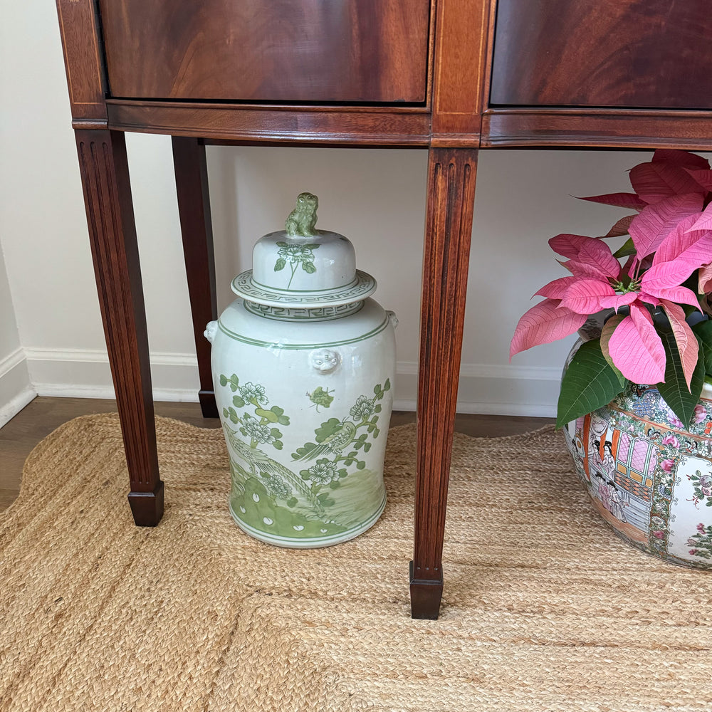 Green and White Porcelain Floral Temple Jar