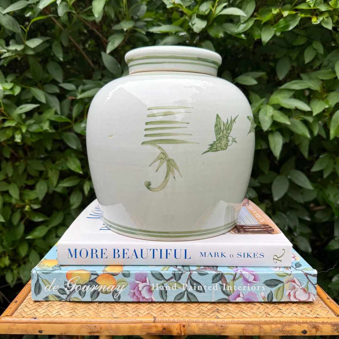 Green and White Floral Ginger Jar