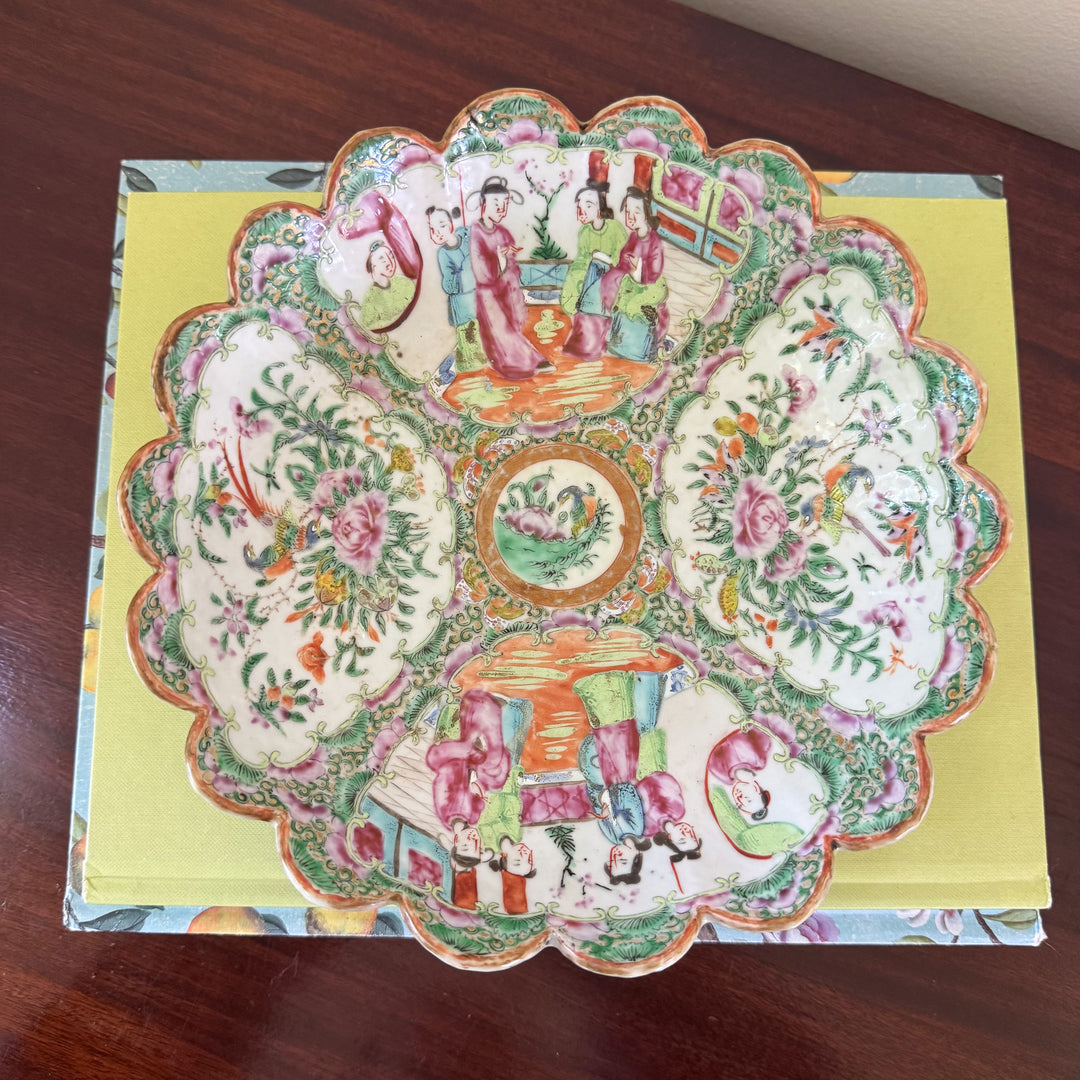 Antique Famille Rose Canton Scalloped Serving Dish