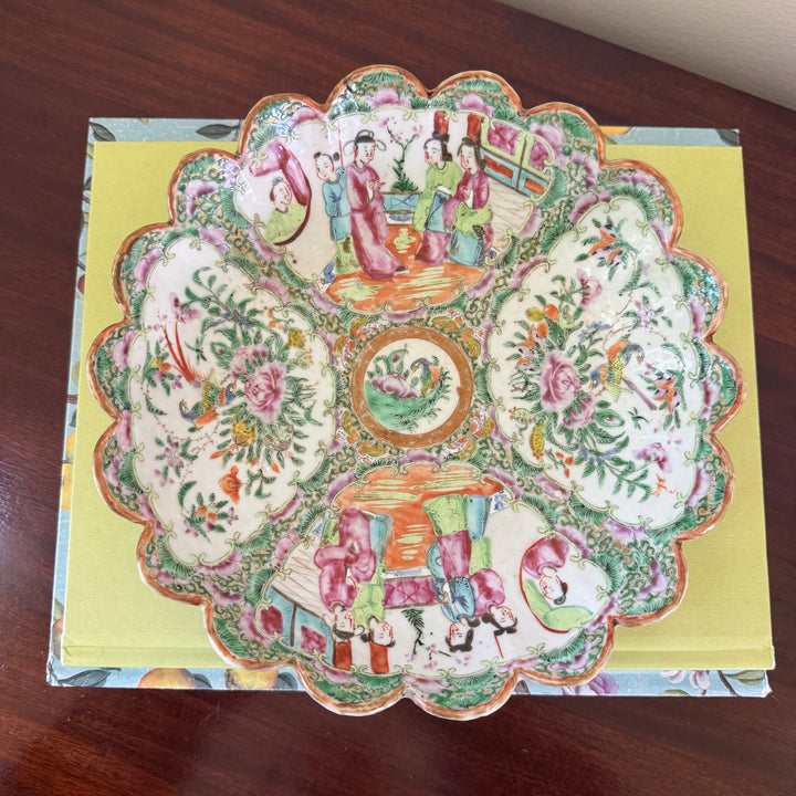 Antique Famille Rose Canton Scalloped Serving Dish