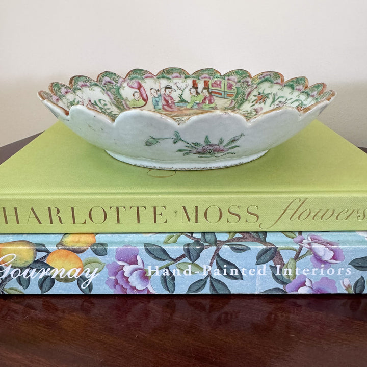 Antique Famille Rose Canton Scalloped Serving Dish