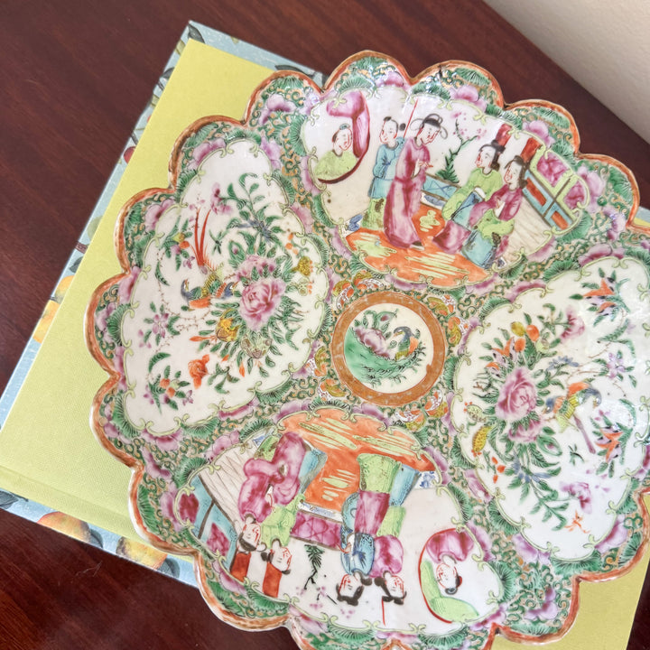 Antique Famille Rose Canton Scalloped Serving Dish
