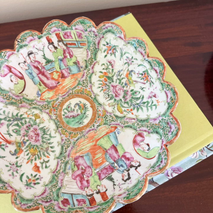 Antique Famille Rose Canton Scalloped Serving Dish