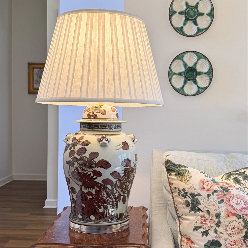  brown and white chinoiserie lamp 