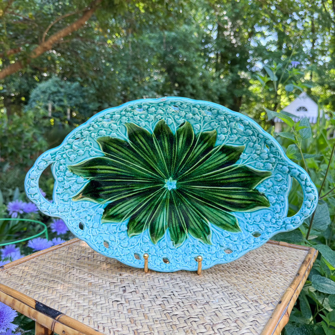Antique Majolica Lily of the Valley Reticulated Platter