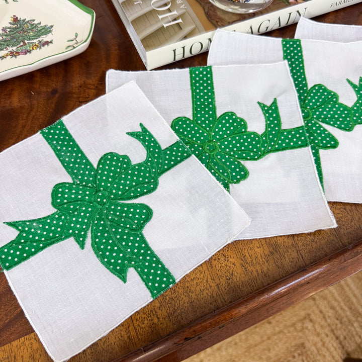 Vintage Christmas Green Bow Cocktail Napkins