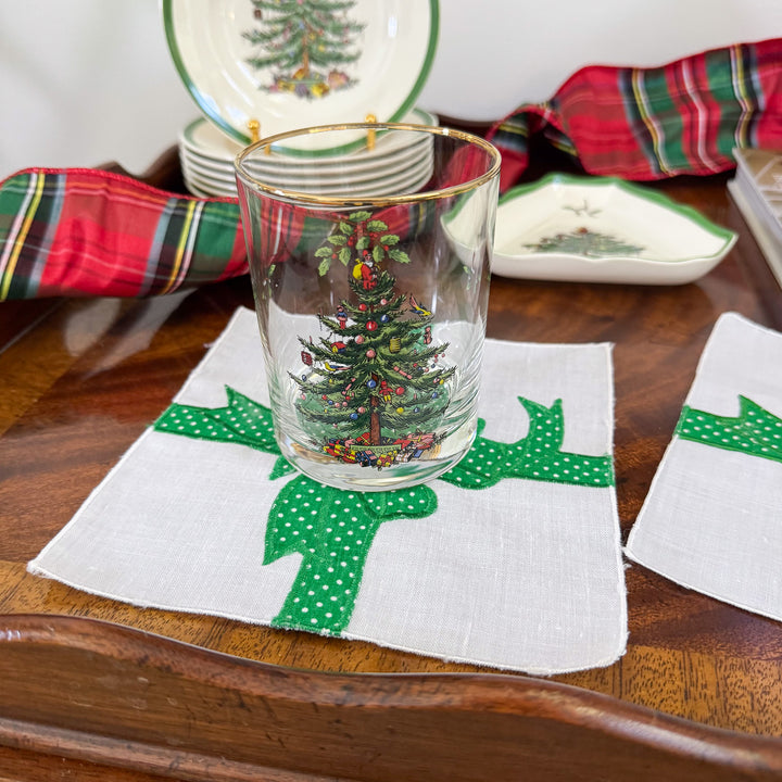 Vintage Christmas Green Bow Cocktail Napkins