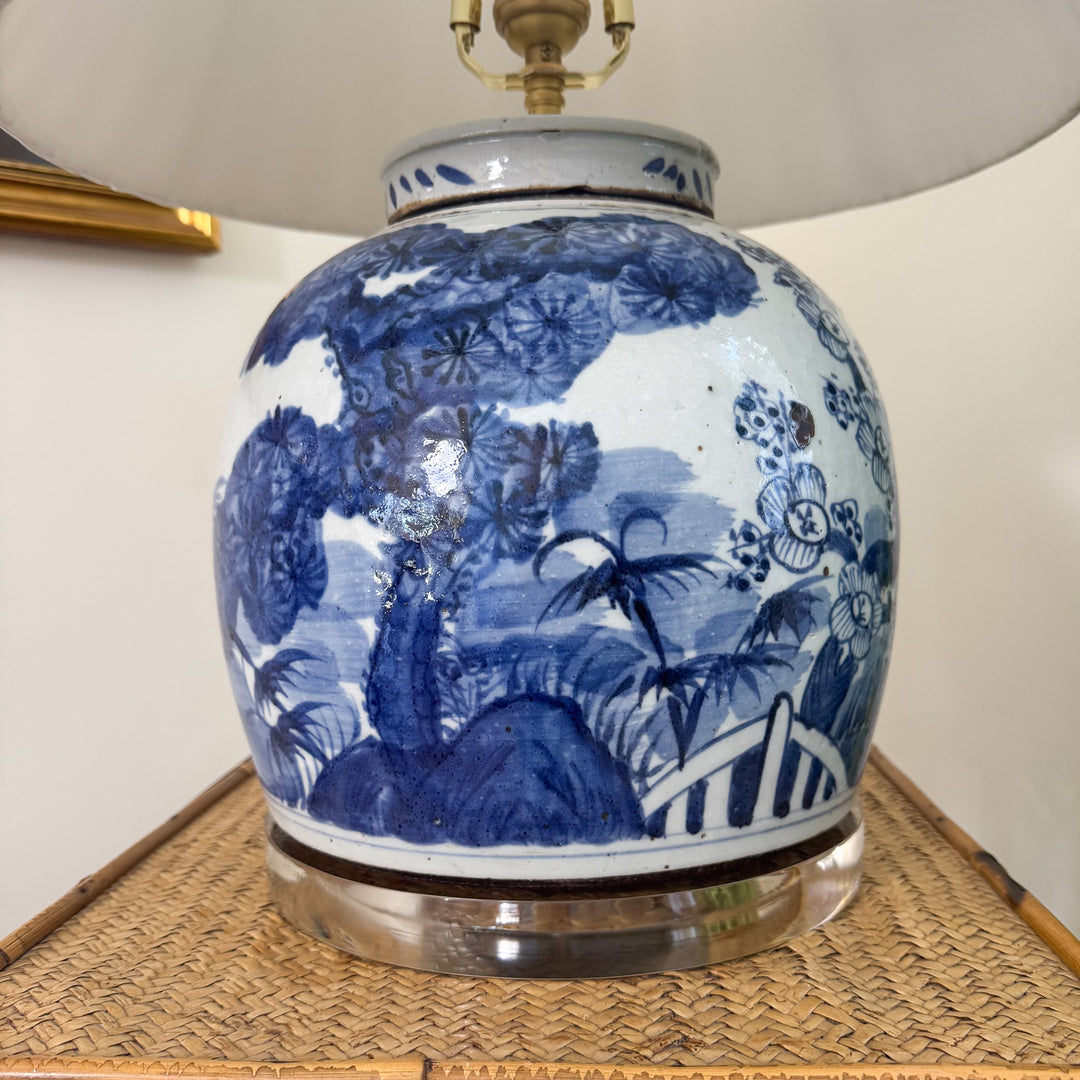 Blue and White Floral Ginger Jar Lamp