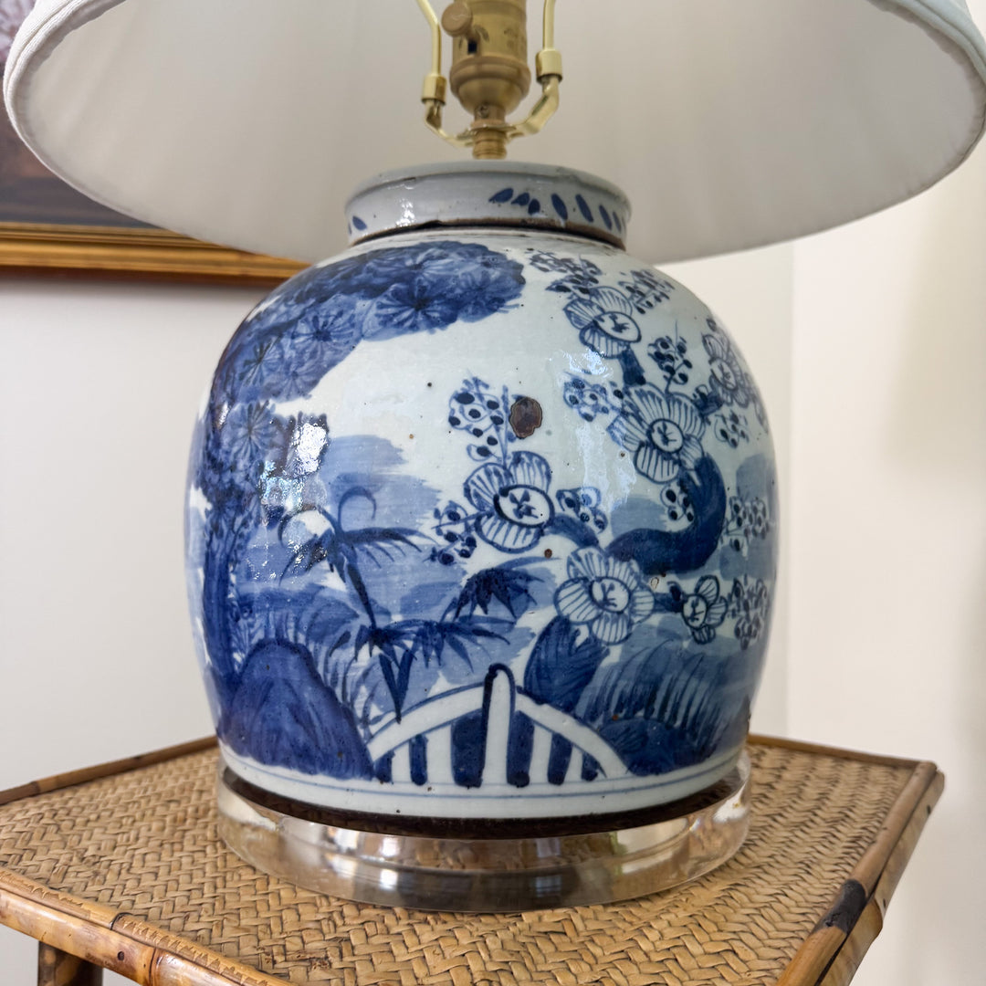 Blue and White Floral Ginger Jar Lamp