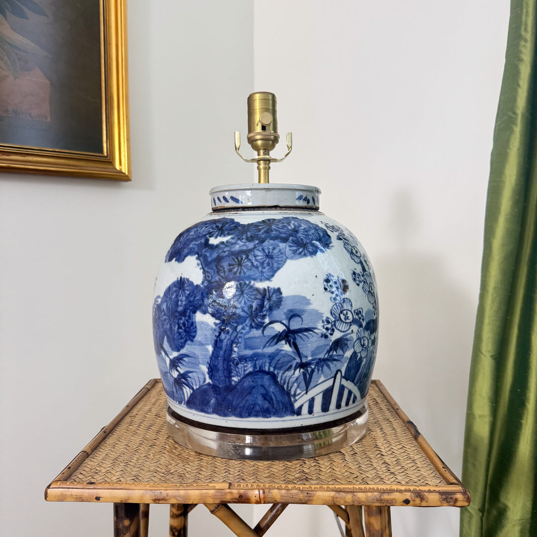 Blue and White Floral Ginger Jar Lamp